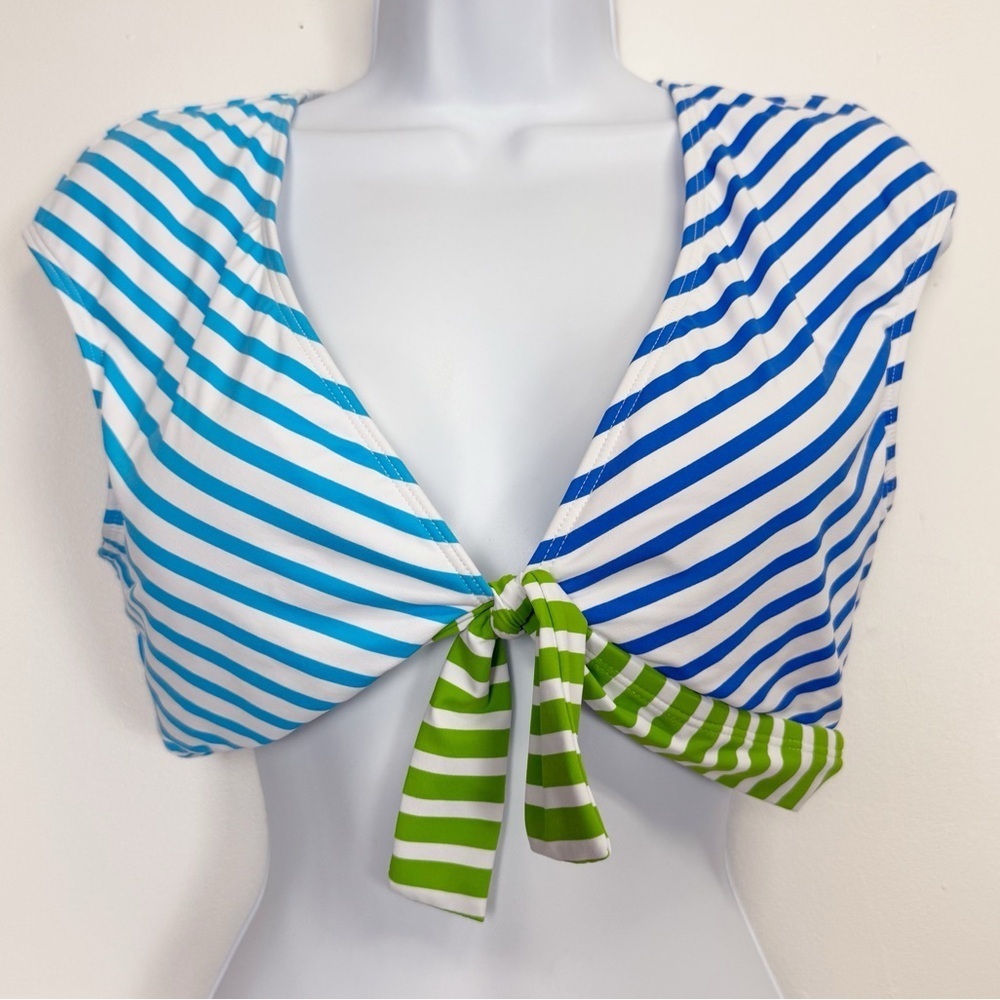Bleu Rod Beattie Bikini Top Womens Size 10 Blue Green Striped Swim NWT